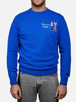 Man bluette sweater Heron Light with Settimana Blanc embroidery | BLANC 1664 SPECIAL EDITION