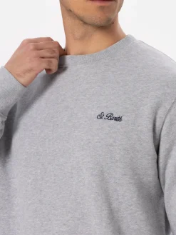 Man mélange grey sweatshirt with St. Barth embroidery
