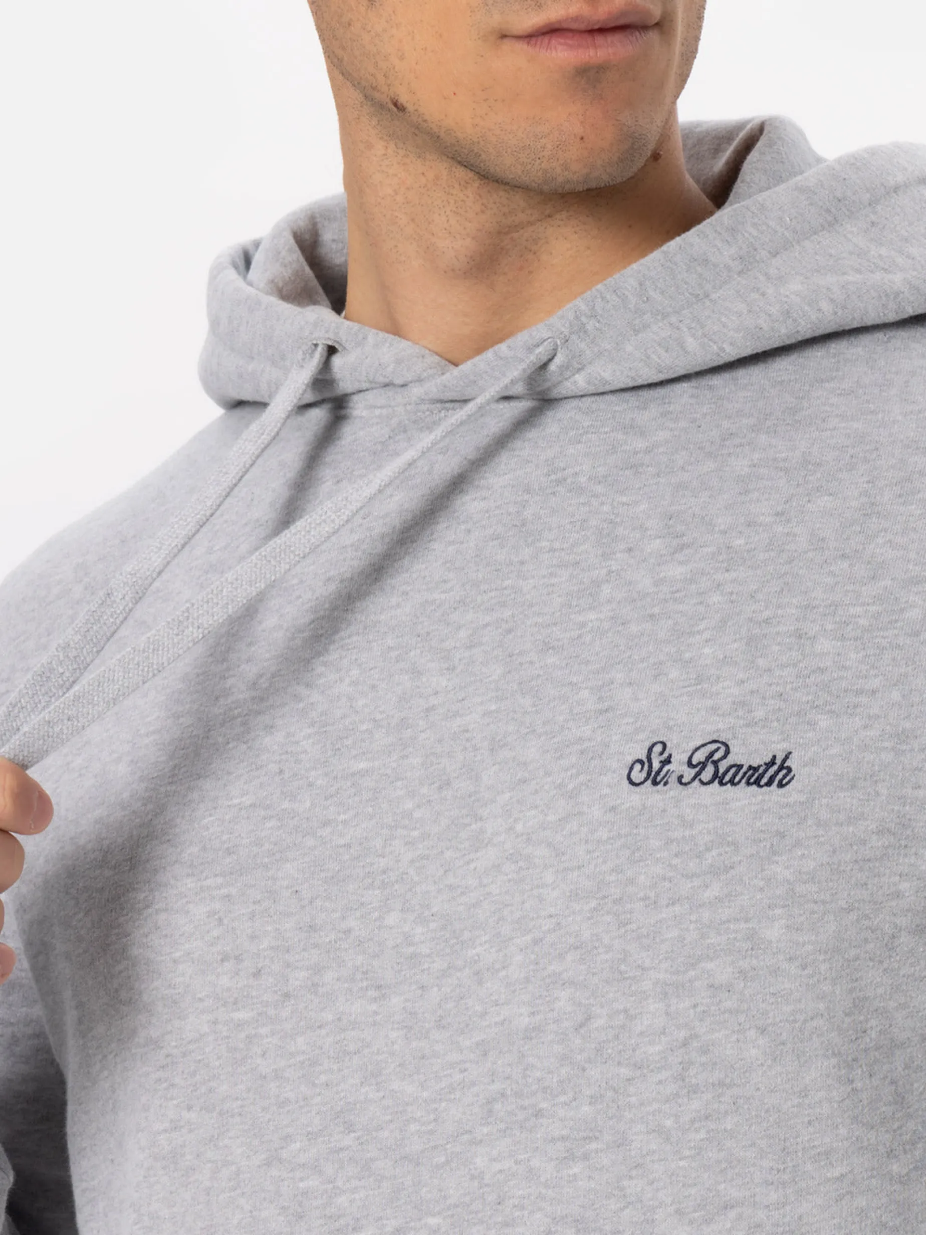 Man mélange grey sweatshirt Tribeca with St. Barth embroidery