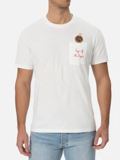 Man white cotton t-shirt Connor with eye of the tiger embroidery