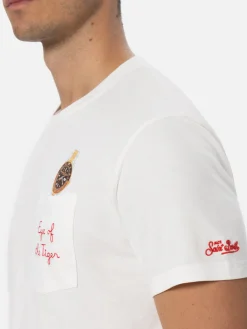 Man white cotton t-shirt Connor with eye of the tiger embroidery