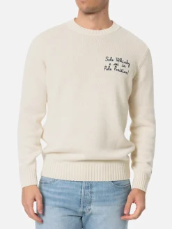 Mann weißer Pullover Bombardino mit Sole, Whiskey und sei in Pole Position! Stickerei | VACANZE DI NATALE SONDERAUSGABE