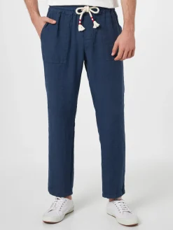 Marineblaue Calais-Hose für Herren aus Leinen mit Kordelzug