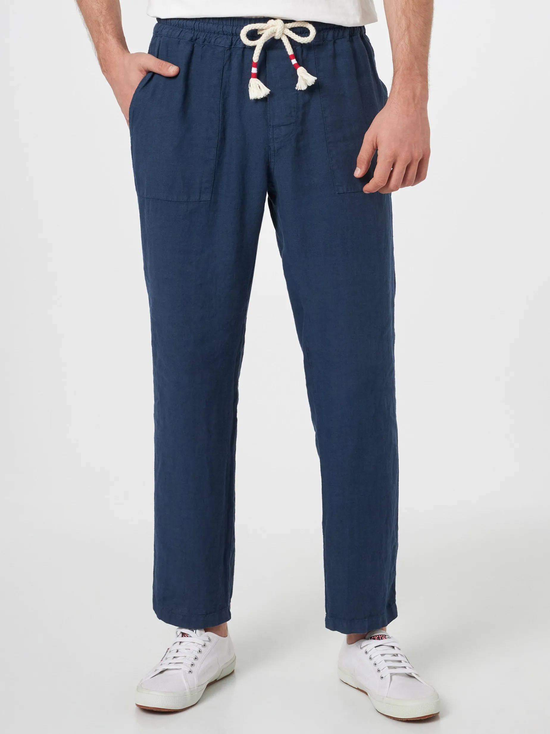 Marineblaue Calais-Hose für Herren aus Leinen mit Kordelzug