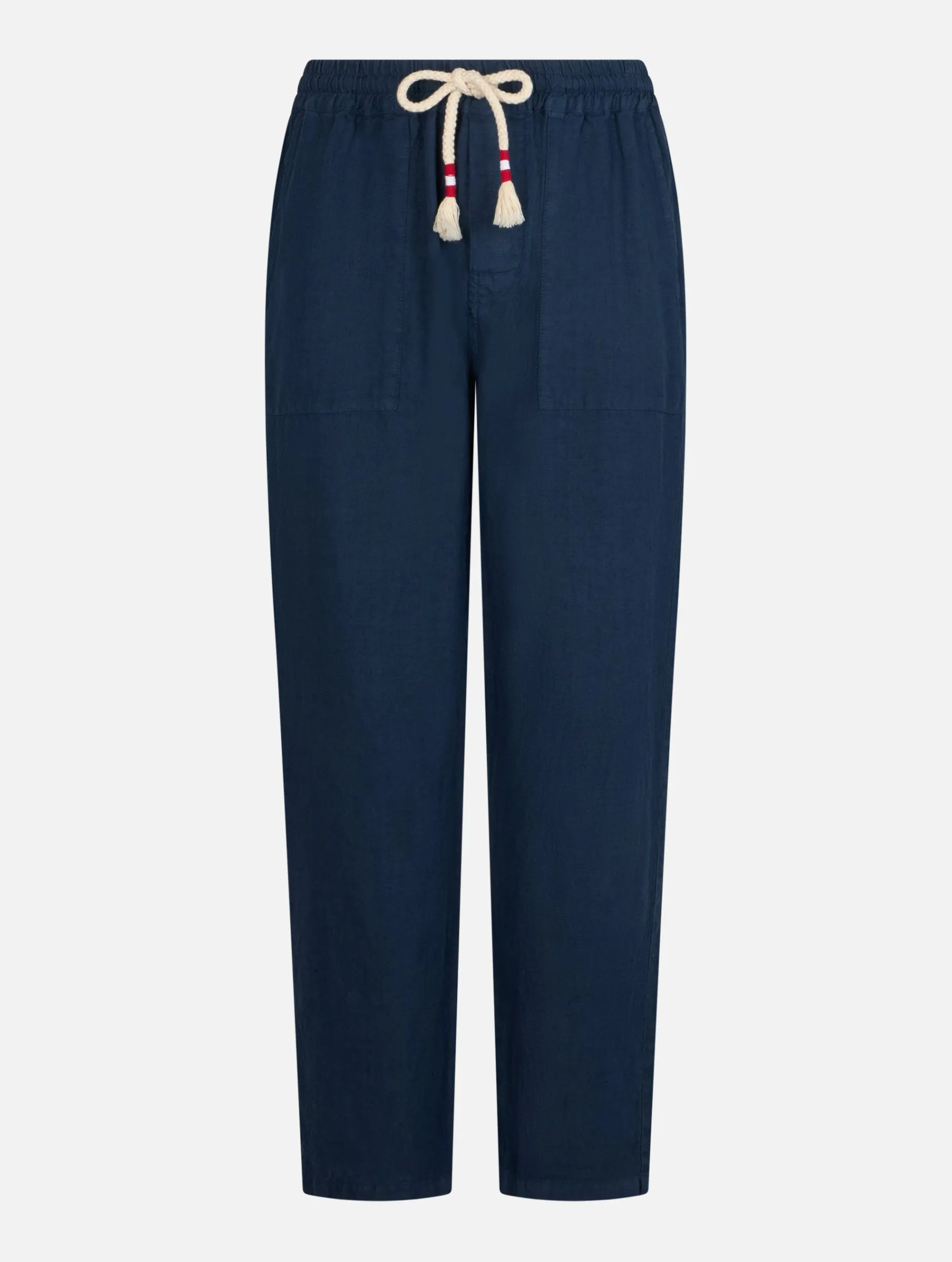 Marineblaue Calais-Hose für Herren aus Leinen mit Kordelzug