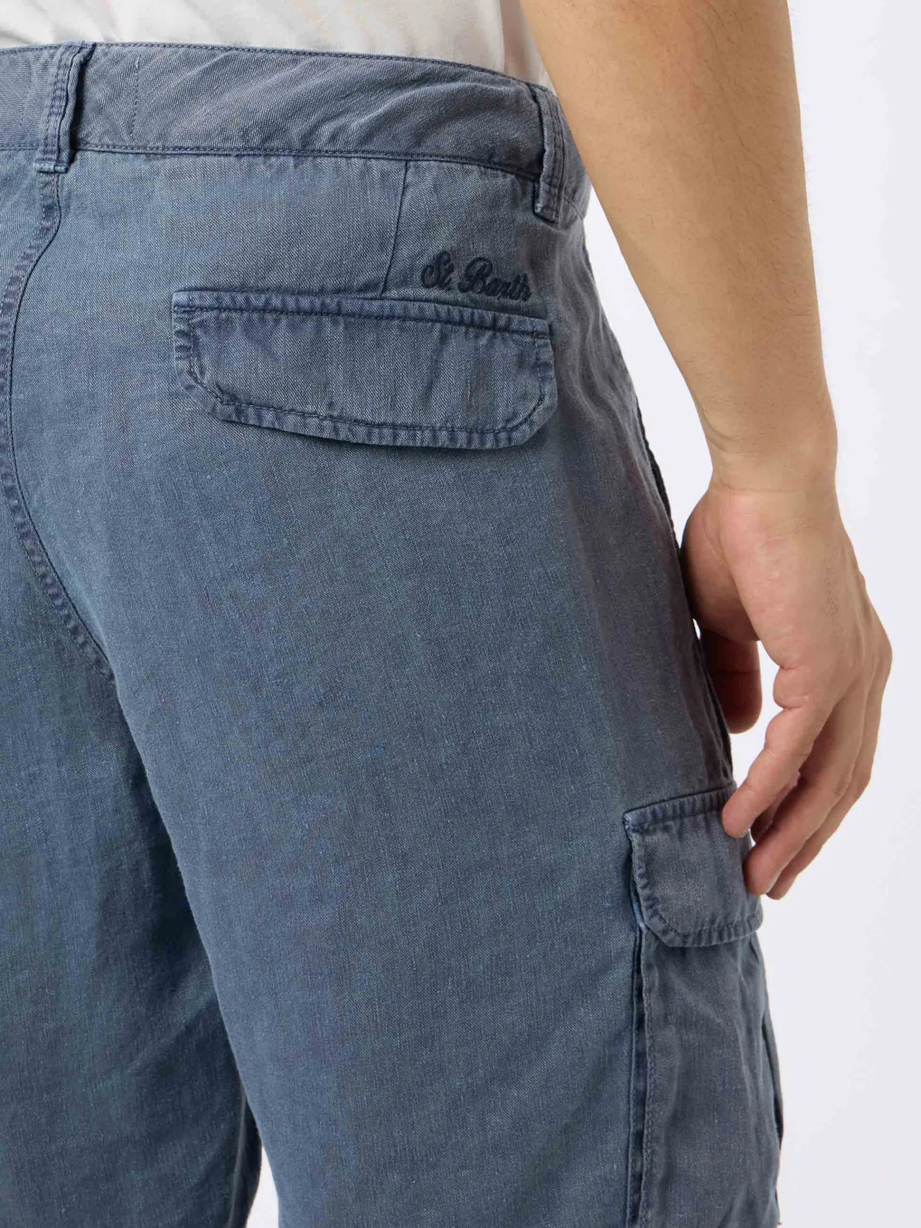 Marineblaue Herren-Bermudashorts aus Leinen von Rodi