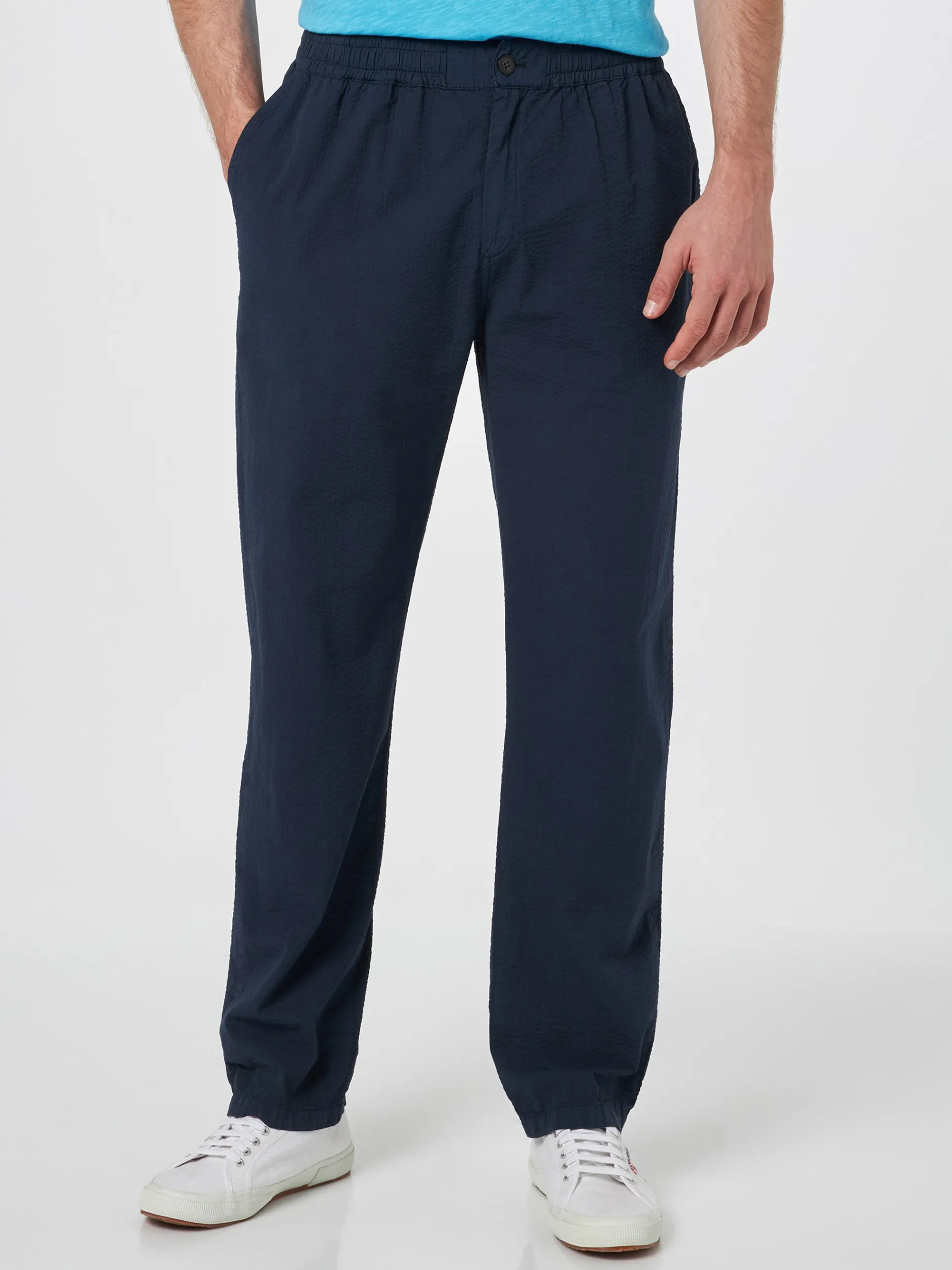 Marineblaue Seersucker-Baumwollhose für Herren von Relais