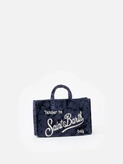 Marineblaue Telefontasche aus Chenille mit Saint Barth-Logostickerei