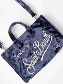Marineblaue Telefontasche aus Chenille mit Saint Barth-Logostickerei