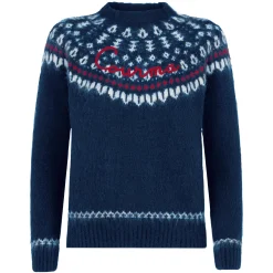 Marineblauer Damen-Pullover aus nordischem Jacquard mit Rundhalsausschnitt