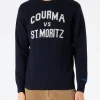 Marineblauer Herrenpullover mit Courma vs. St. Moritz-Aufdruck