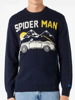 Marineblauer Herrenpullover mit Autoaufdruck