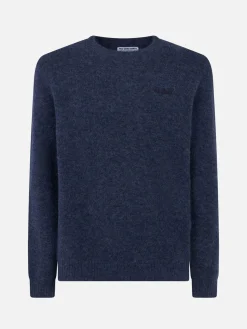 Marineblauer Herrenpullover aus Stretch-Wolle mit St. Barth-Stickerei