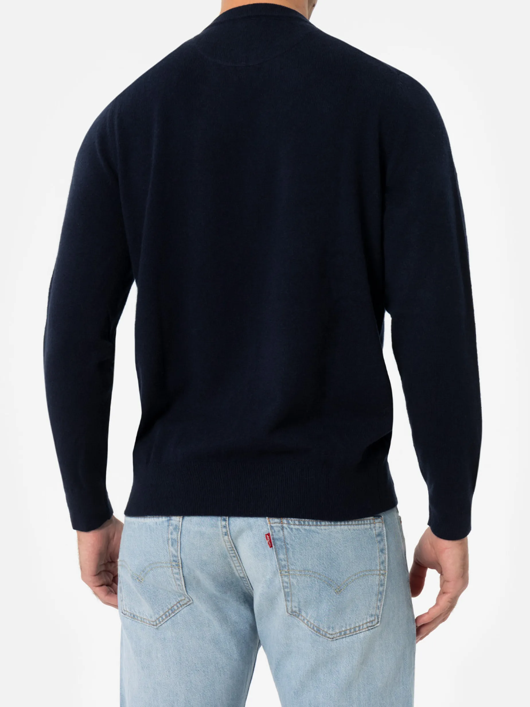 Marineblauer Pullover aus Kaschmirmischung mit V-Ausschnitt für Herren Regent