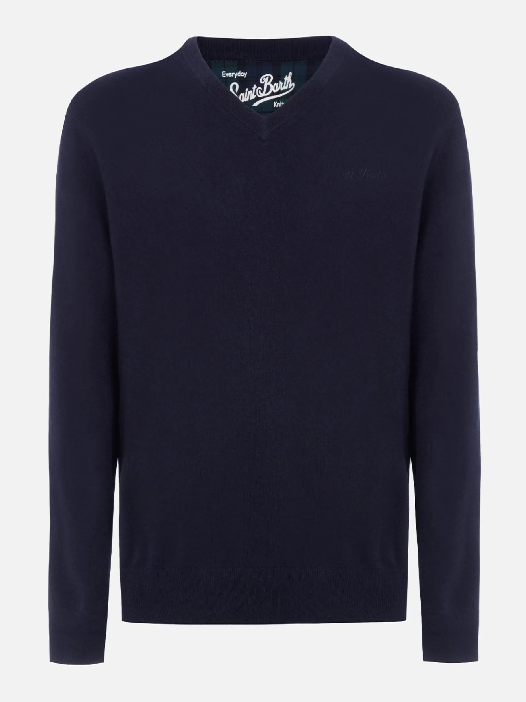 Marineblauer Pullover aus Kaschmirmischung mit V-Ausschnitt für Herren Regent