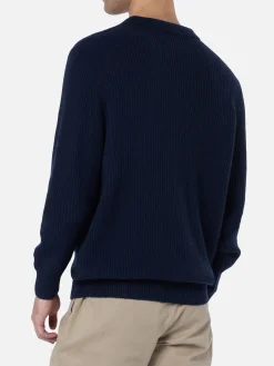 Marineblauer Rippenpullover Downing aus Kaschmirmischung für Herren mit Polokragen