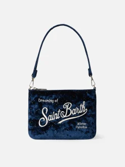 Marineblauer Samtbeutel Parisienne mit Henkel