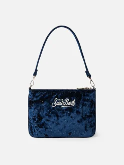 Marineblauer Samtbeutel Parisienne mit Henkel