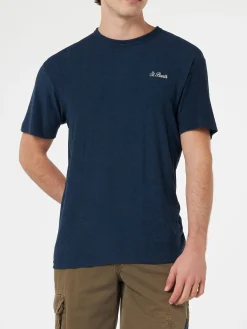 Marineblaues Frottee-T-Shirt Gary für Herren mit St. Barth-Stickerei