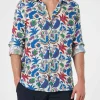 Marineblaues Herren-Leinenhemd Pamplona mit Blumendruck