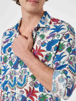 Marineblaues Herren-Leinenhemd Pamplona mit Blumendruck