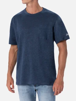 Marineblaues Leinenjersey-T-Shirt Ecstasea für Herren mit Tasche