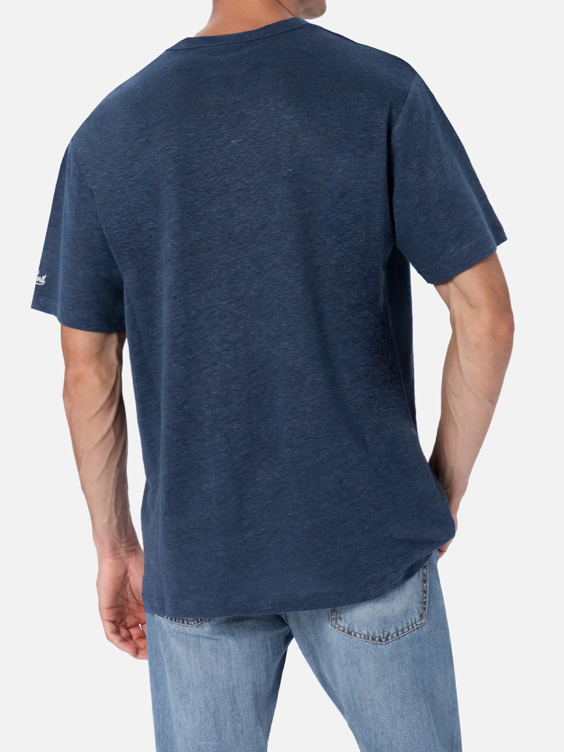 Marineblaues Leinenjersey-T-Shirt Ecstasea für Herren mit Tasche