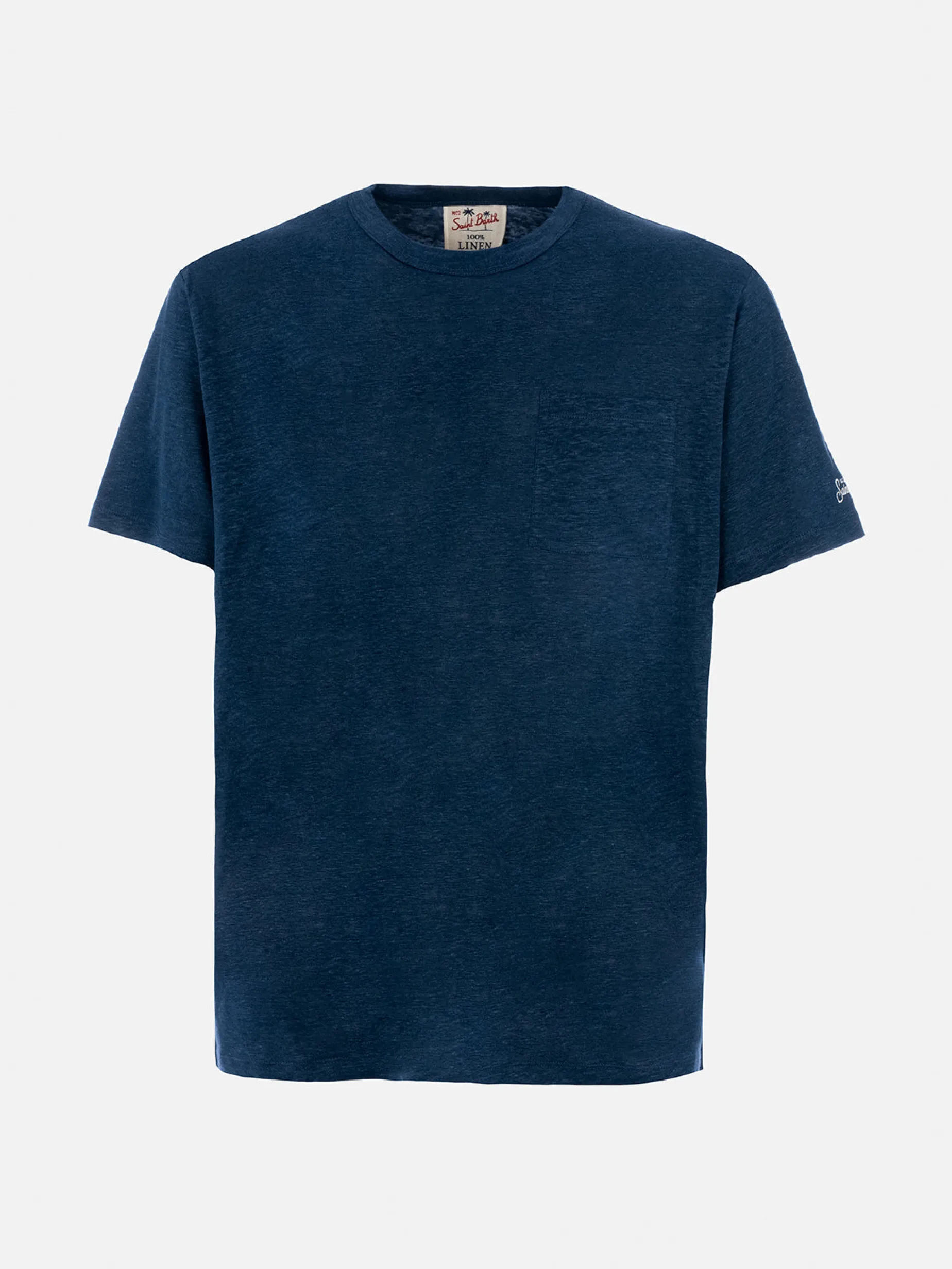 Marineblaues Leinenjersey-T-Shirt Ecstasea für Herren mit Tasche