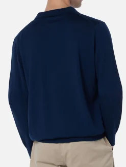 Marineblaues Poloshirt Covent aus Merinowolle für Herren