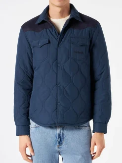 Marineblaues wattiertes Herren-Overshirt mit aufgesetzten Taschen