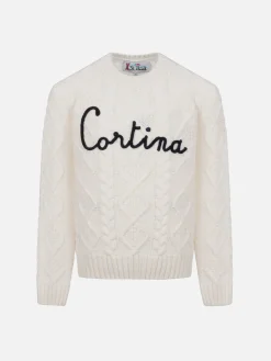 Mädchen Zopfmusterpullover Malmo mit Cortina-Stickerei