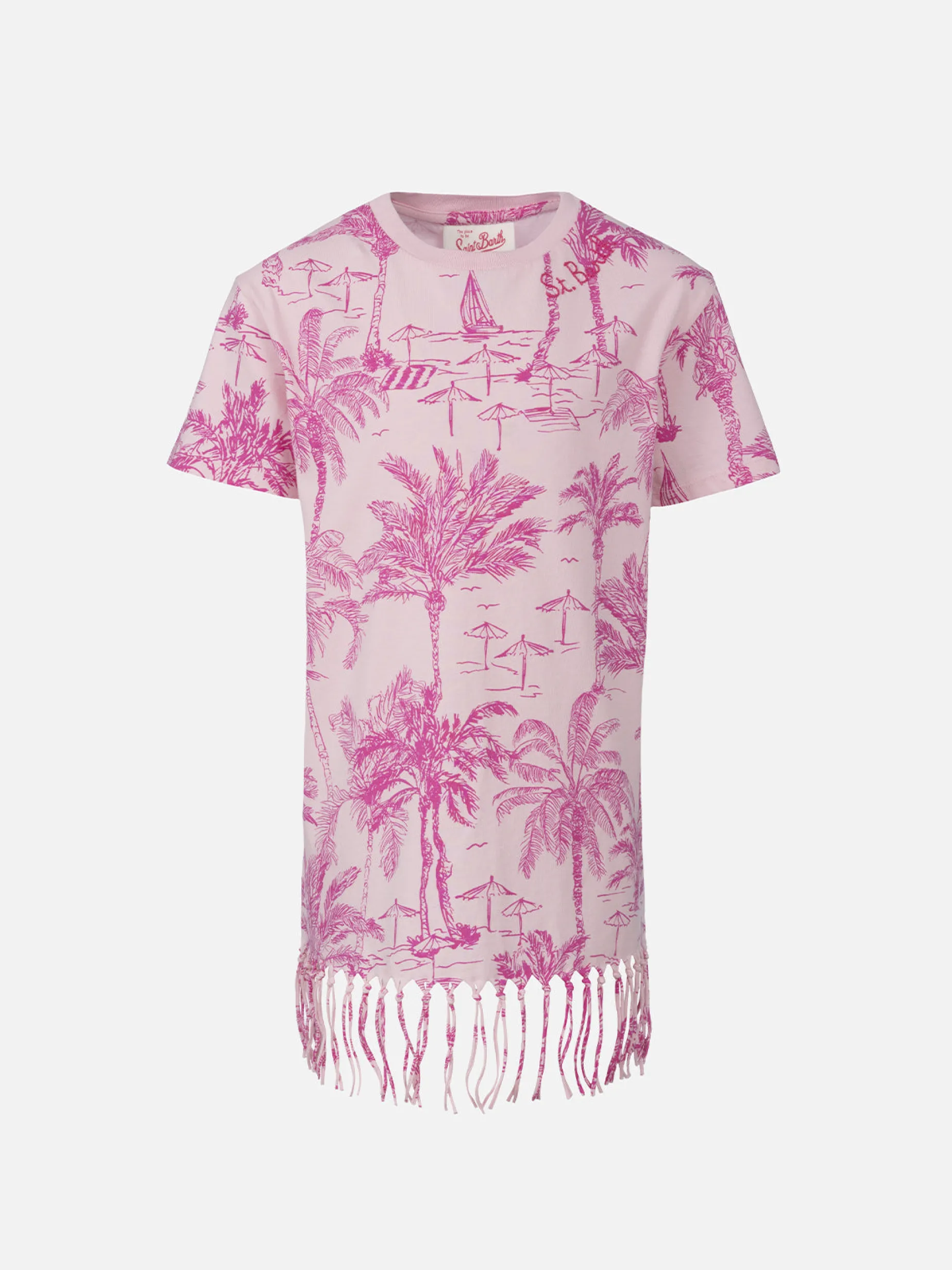 Mädchen-Abbey-Kleid mit Fransen und Toile-de-Jouy-Print