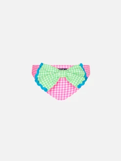 Mädchen-Badehose mit weißem und rosafarbenem Vichy-Print