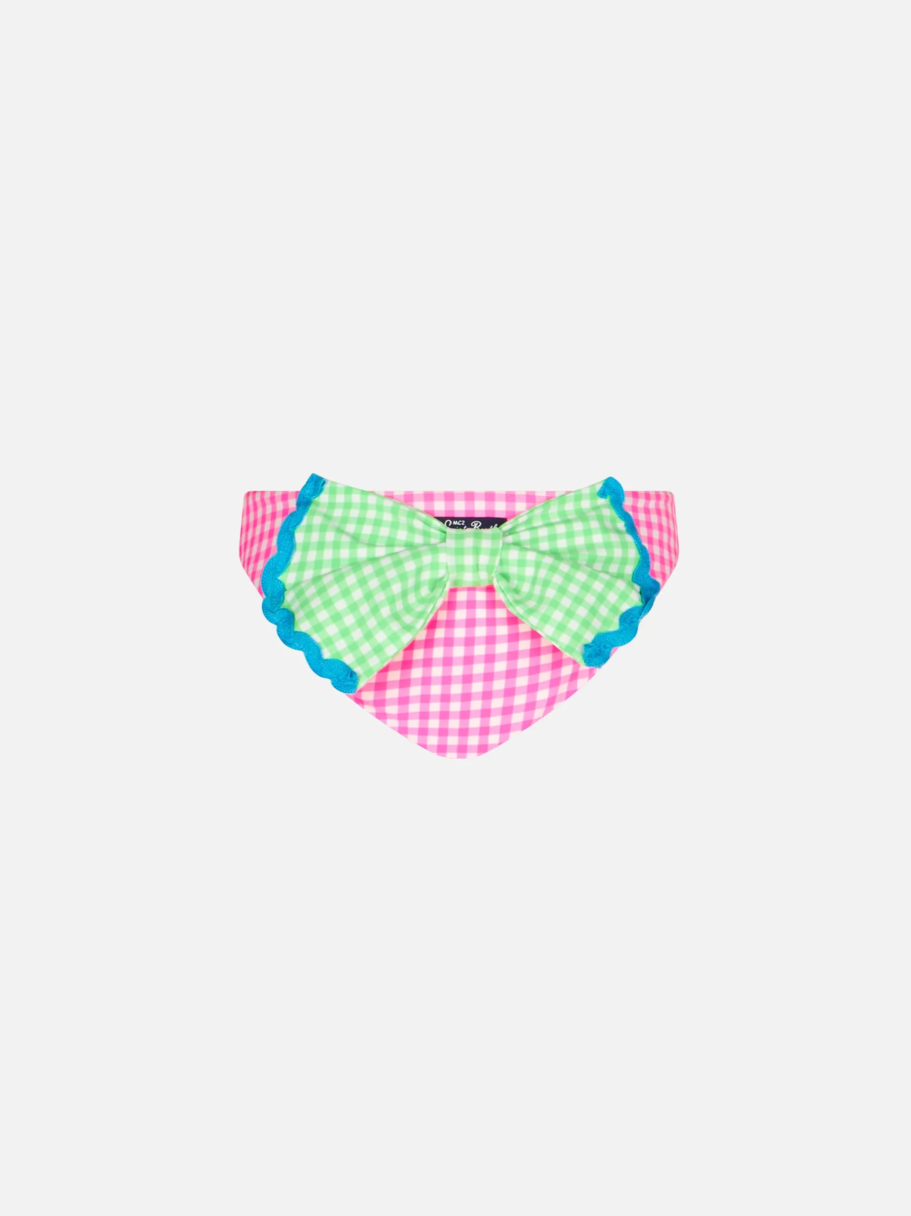 Mädchen-Badehose mit weißem und rosafarbenem Vichy-Print