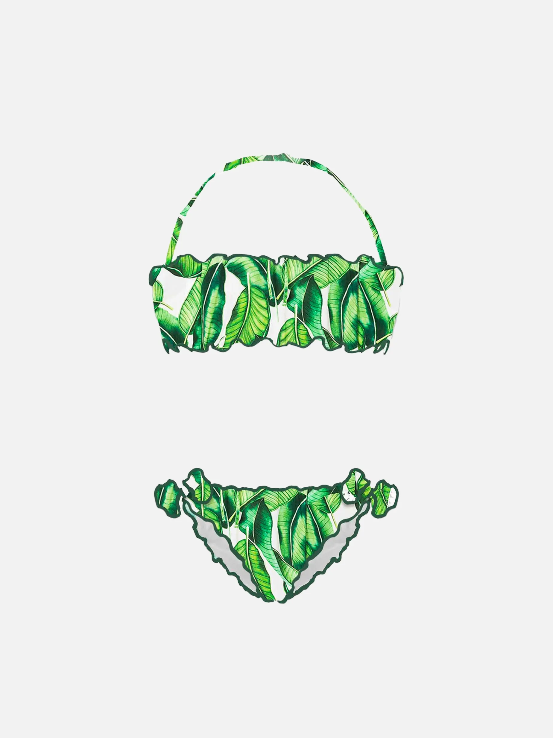 Mädchen-Bandeau-Bikini mit Bananenblätter-Print