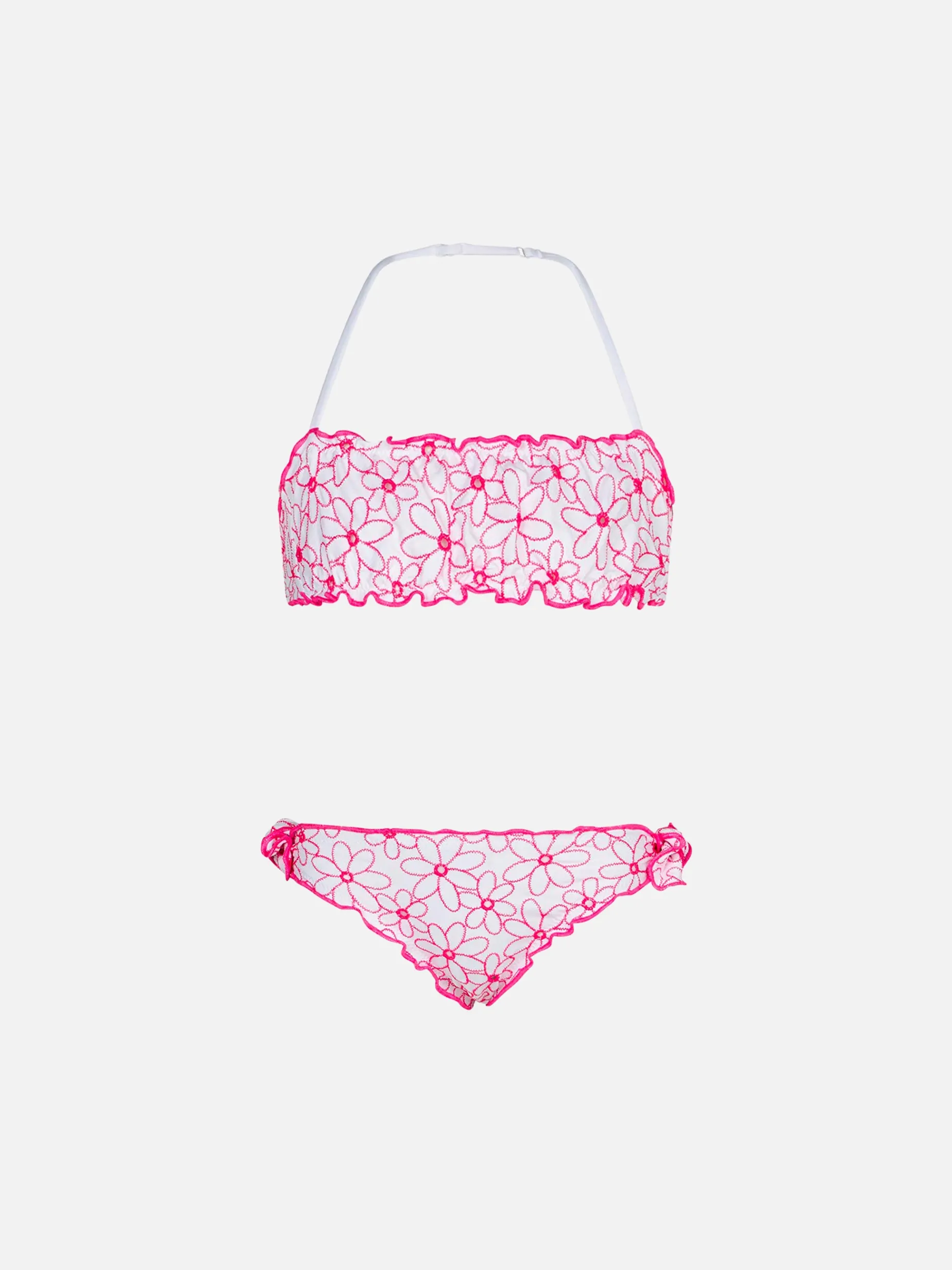 Mädchen-Bandeau-Bikini mit Gänseblümchen-Stickerei