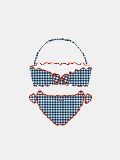Mädchen-Bandeau-Bikini mit Gingham-Print