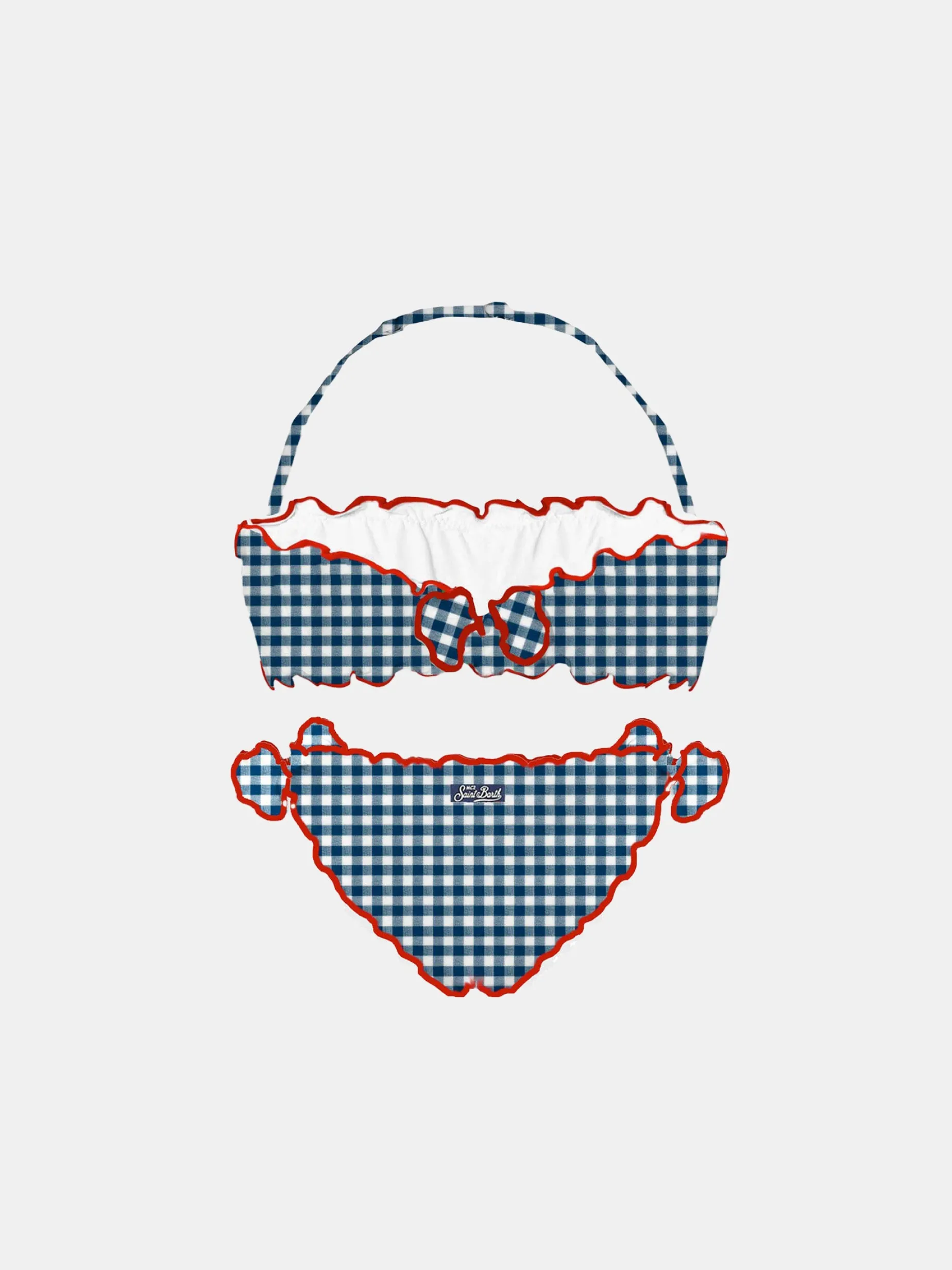 Mädchen-Bandeau-Bikini mit Gingham-Print