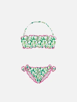 Mädchen-Bandeau-Bikini mit Kaktus-Print