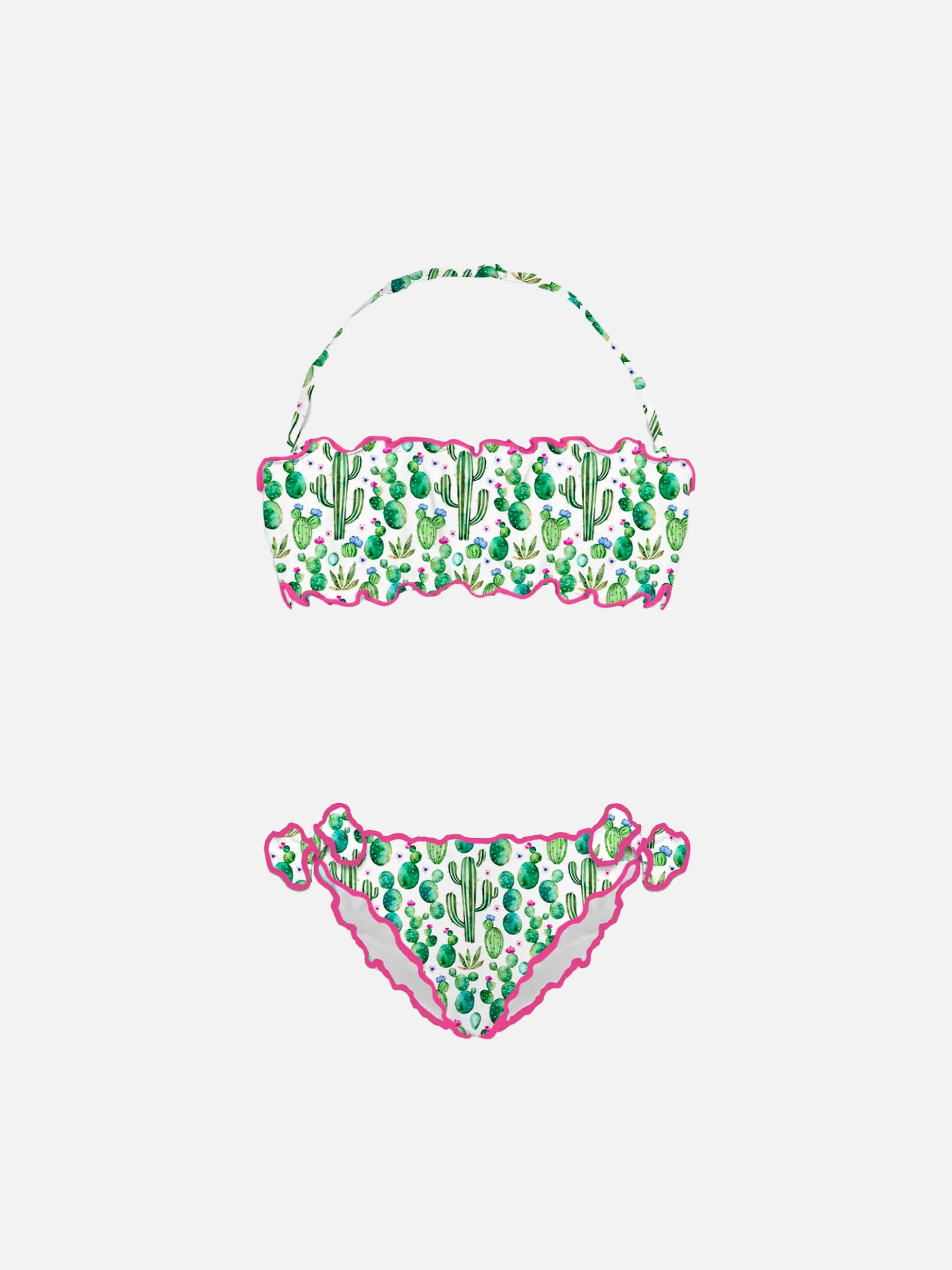 Mädchen-Bandeau-Bikini mit Kaktus-Print