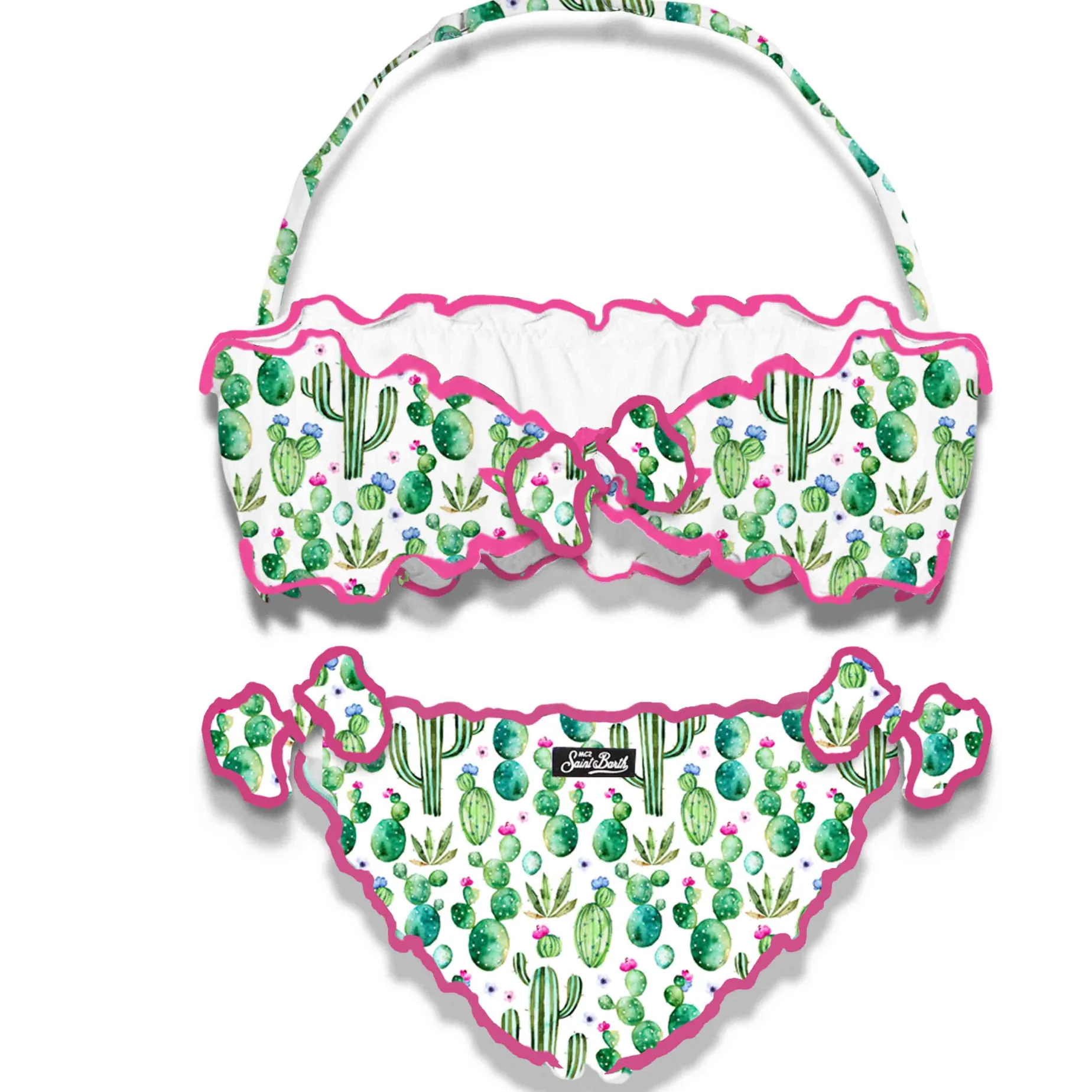 Mädchen-Bandeau-Bikini mit Kaktus-Print