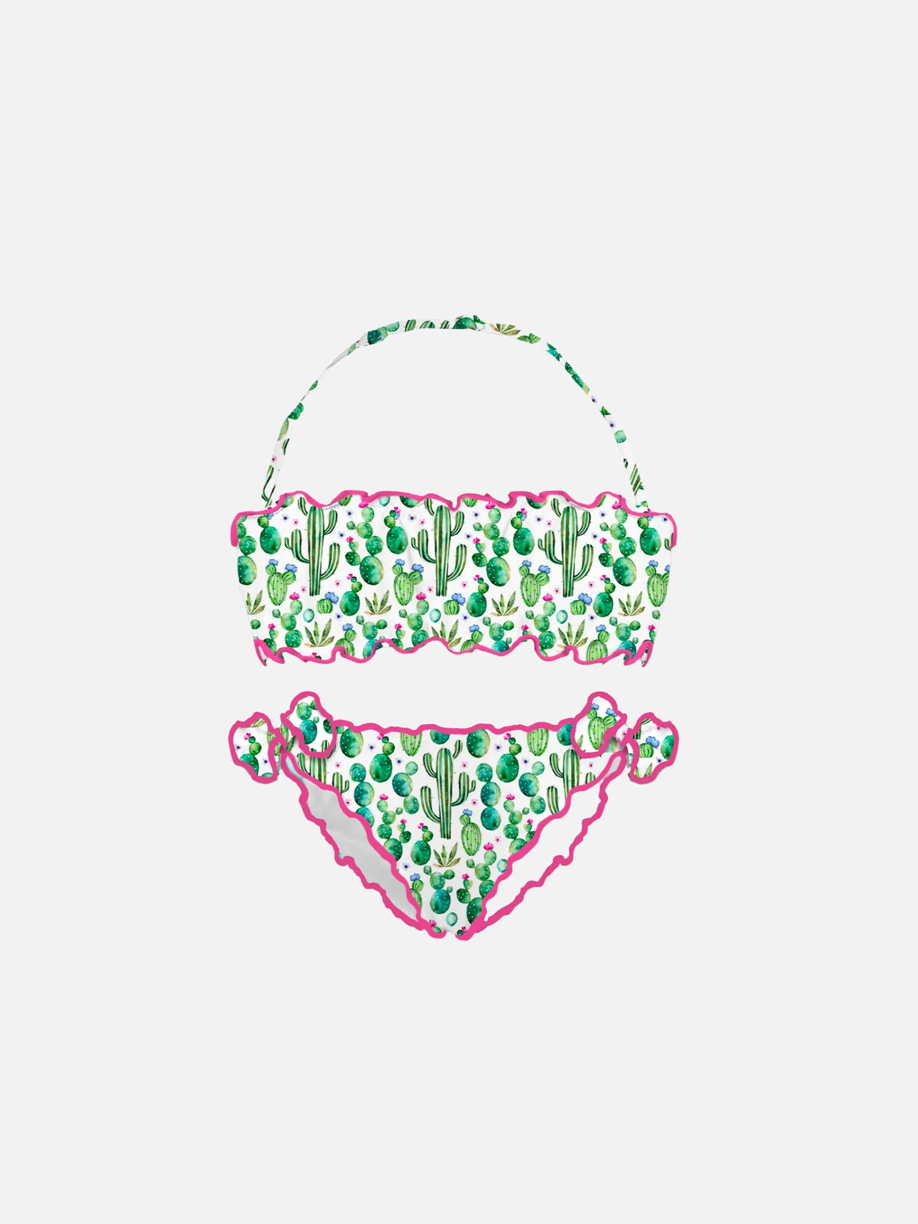 Mädchen-Bandeau-Bikini mit Kaktus-Print