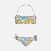 Mädchen-Bandeau-Bikini mit mehrfarbigem Blumendruck