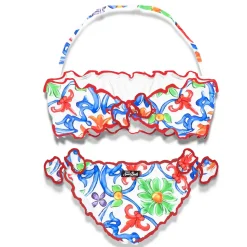 Mädchen-Bandeau-Bikini mit Majolika-Print