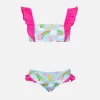 Mädchen-Bandeau-Bikini mit Rüschen und Himmelbären-Aufdruck