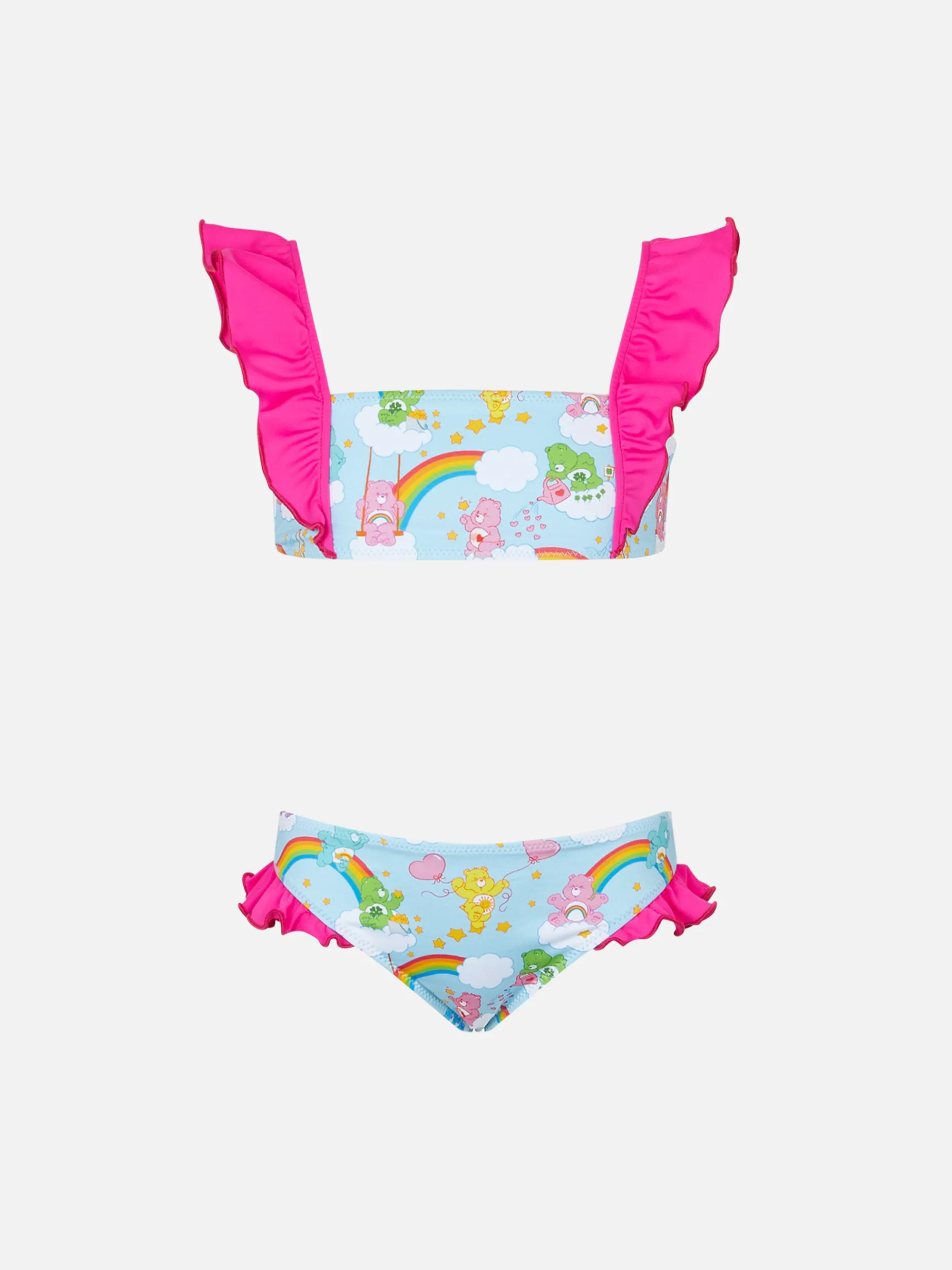 Mädchen-Bandeau-Bikini mit Rüschen und Himmelbären-Aufdruck