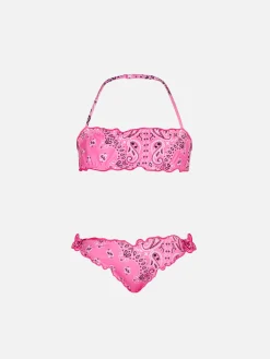 Mädchen-Bandeau-Bikini mit rosa Bandana-Print