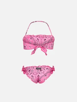 Mädchen-Bandeau-Bikini mit rosa Bandana-Print