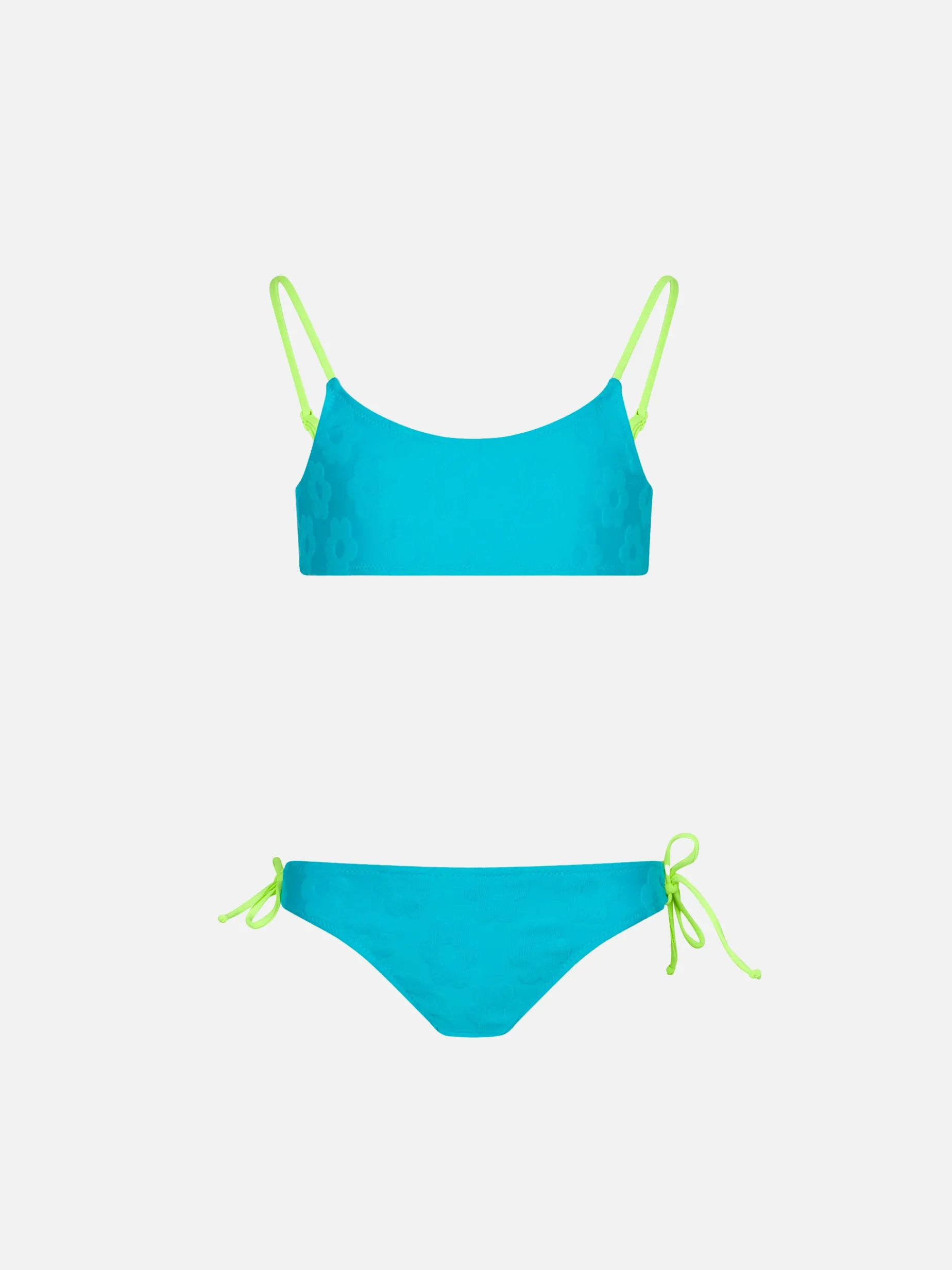Mädchen-Bralette-Bikini aus Frottee mit geprägten Blumen