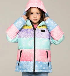 Mädchen-Daunenjacke mit Kapuze und Bandana-Print